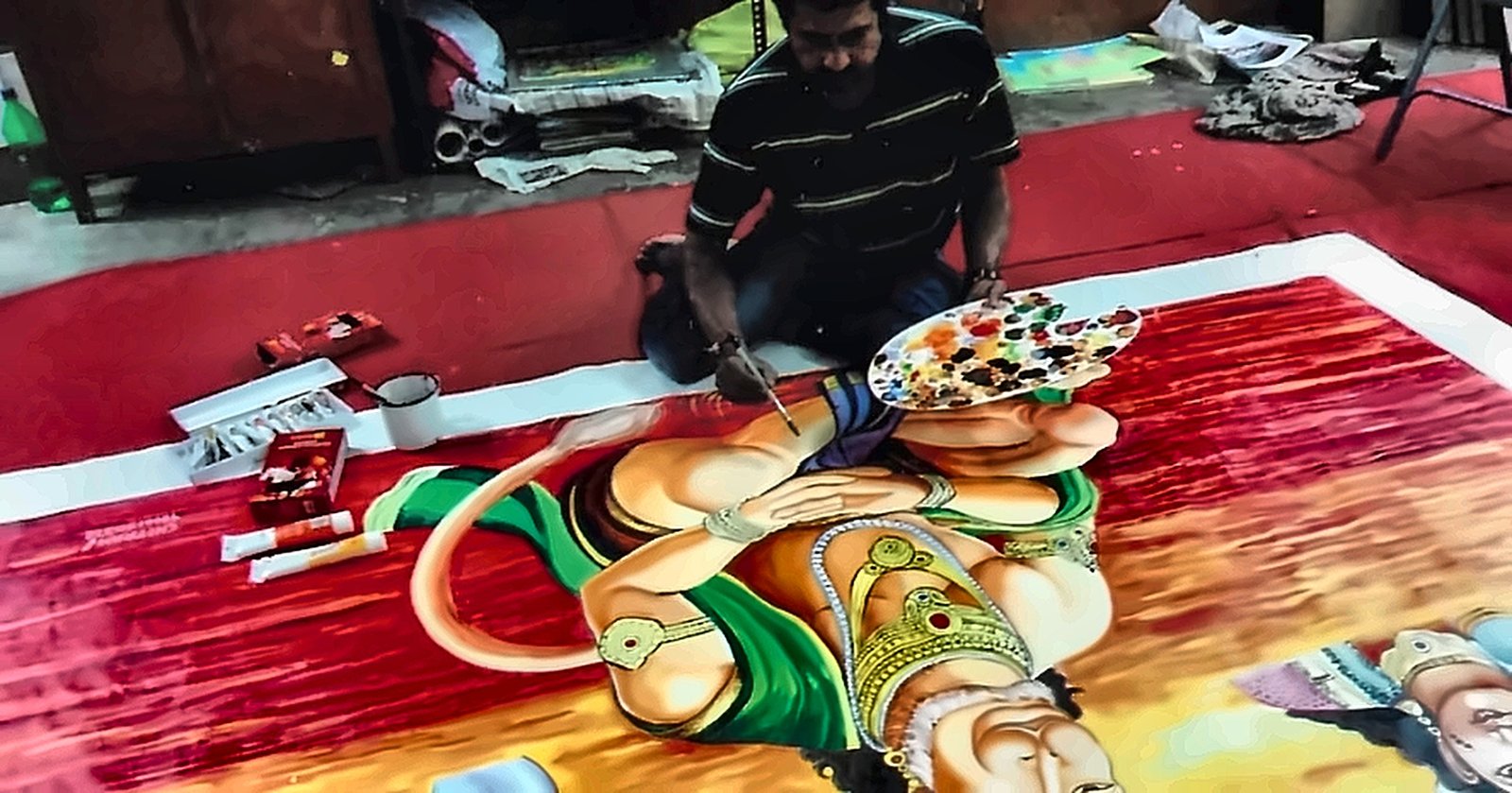 Guru Rajkumar Banerjee painting 30-Foot Monumental Hanuman Canvas
