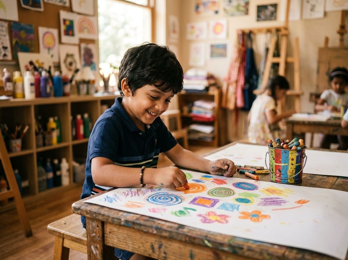 Student learning pencil holding and drawing at Chitran